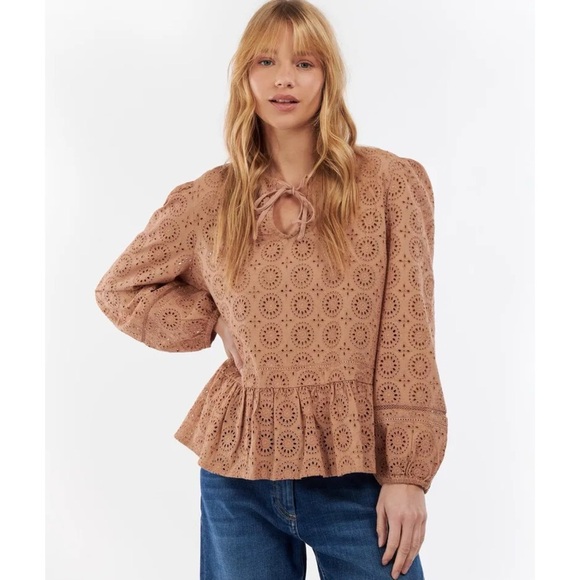 BARBOUR CHERBURY MAPLE EYELET LACE 100% COTTON BLOUSE TOP - Picture 1 of 16